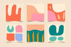 Set trendy abstract backgrounds with hand drawn shapes and doodle objects. Cute square template for social media post, blogging, advertising. Naive contemporary art banners collection vector