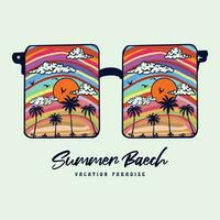 Summer Retro Sunglasses Sunset.  Palm Tree Retro  Palm Tree Retro Sunglasses. Summer Vibes With A Sunglass vector