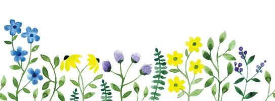 seamless border, frame of simple wildflowers. watercolor drawing of flowers. vector