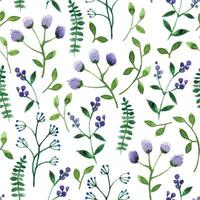 seamless pattern of simple wildflowers in violet color. watercolor print of flowers. vector