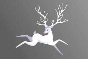 Beautiful Horned White Deer, elegant and Running animal. Vector element to complement the design in illustrations and books or cards