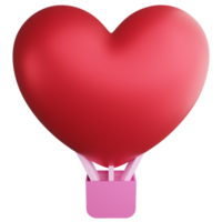 Heart air balloon clipart flat design icon isolated on transparent background, 3D render Valentine concept png