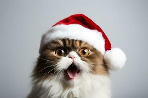 cute cat wearing Santa Claus hat portrait photo