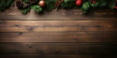 topview of empty wooden table with golden bokeh and blurred strret light Christmas market,Christmas background photo