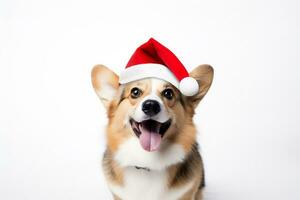 cute corgi wear Santa claus hat portrait photo