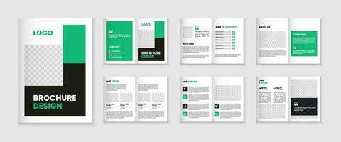 12 page corporate brochure profile design, business brochure layout, a4 size multipage flyer design, company profile and annual report template design vector