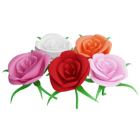 Valentine colorful roses clipart flat design icon isolated on transparent background, 3D render Valentine concept png