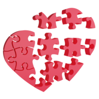 Combination of heart jigsaw clipart flat design icon isolated on transparent background, 3D render Valentine concept png