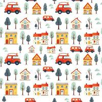 AI generated Collection of watercolor abstract Scandinavian house, trees and cars on white background. Printable poster for kids, textile, wallpaper photo