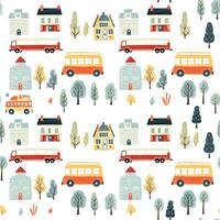 AI generated Collection of watercolor abstract Scandinavian house, trees and cars on white background. Printable poster for kids, textile, wallpaper photo