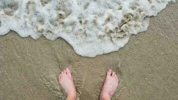 bare feet are washed by the waves of the sea or ocean. finally some rest and relaxation video