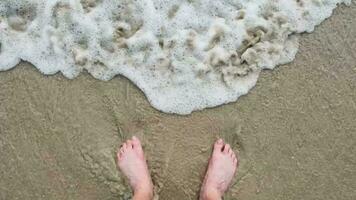 bare feet are washed by the waves of the sea or ocean. finally some rest and relaxation video