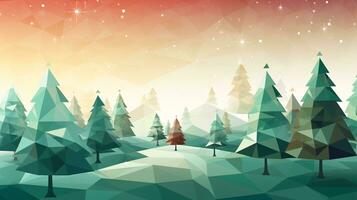 AI generated Ready to use Christmas holiday modern low polygon postcard, with holiday feelings, in the holiday spirit. photo