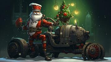 AI generated Ready to use Christmas holiday steampunk postcard, with holiday feelings, in the holiday spirit. photo