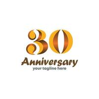 30 Th Anniversary Numbers Modern Gold Concept Logo. 30 Years Logotype. 30 Years Design Template. Vector Illustration