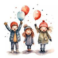 AI generated Watercolor hand drawing set of happy kid photo