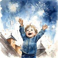 AI generated Watercolor hand drawing set of happy kid photo