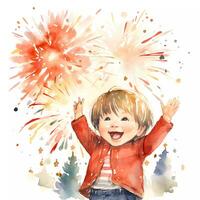 AI generated Watercolor hand drawing set of happy kid photo