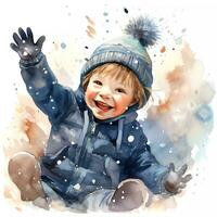 AI generated Watercolor hand drawing set of happy kid photo