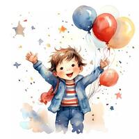 AI generated Watercolor hand drawing set of happy kid photo