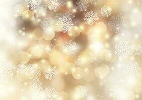 Christmas background with snowflakes and bokeh lights vector