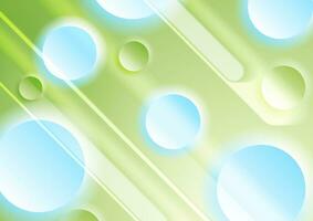 Green blue smooth stripes and glossy circles abstract tech background vector