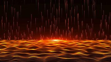 Digital particle waves emit light and stream of data points, big data visualization, futuristic or technological abstract background with moving dotted surface. Seamless loop animation. video