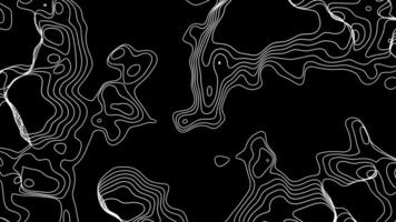 astratto animato schema topografica contorno carta geografica. in movimento onde su nero sfondo. 4k loop animazione. video
