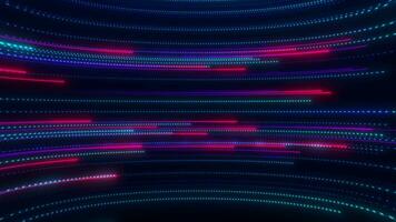 Animation of glowing lines or light stripes, high speed neon particle stream, large data stream, blue digital technology background, moving light particles, spatial communication network.seamless loop video