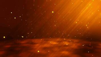 Abstract orange particles background. Beautiful flying glowing particles, rain of dots. Particles fall and bounce off the floor. beautiful bokeh. Spotlight or rays of light. Seamless loop 4k animation video