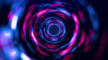 Digital futuristic tunnel or travel in time and space. Bright tunnel, warp speed, wormhole. Seamless loop 4k video. Screensaver video animation