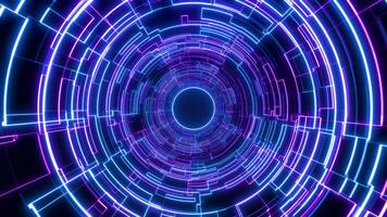 Digital futuristic tunnel or travel through time and space at high speed, moving bright neon lines. High tech corridor, warp speed, wormhole video