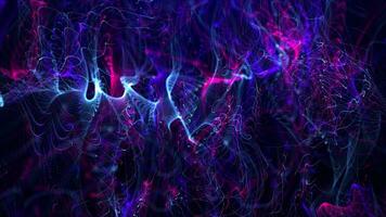 Abstract digital dynamic particle waves with light motion lights background, data flow, cyber technology. 3D rendering. Seamless loop 4k video. Screensaver video animation