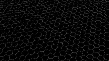 Wave of hexagons on a black background. Hexagon shape connection wave flowing, Cyber technology abstract background black and white color, 4k video