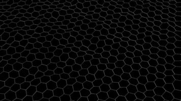 vague de hexagones sur une noir Contexte. hexagone forme lien vague écoulement, cyber La technologie abstrait Contexte noir et blanc couleur, 4k video