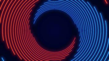 Abstract glowing spiral lines. Animation of bright neon circular lines, swirling abstract background video