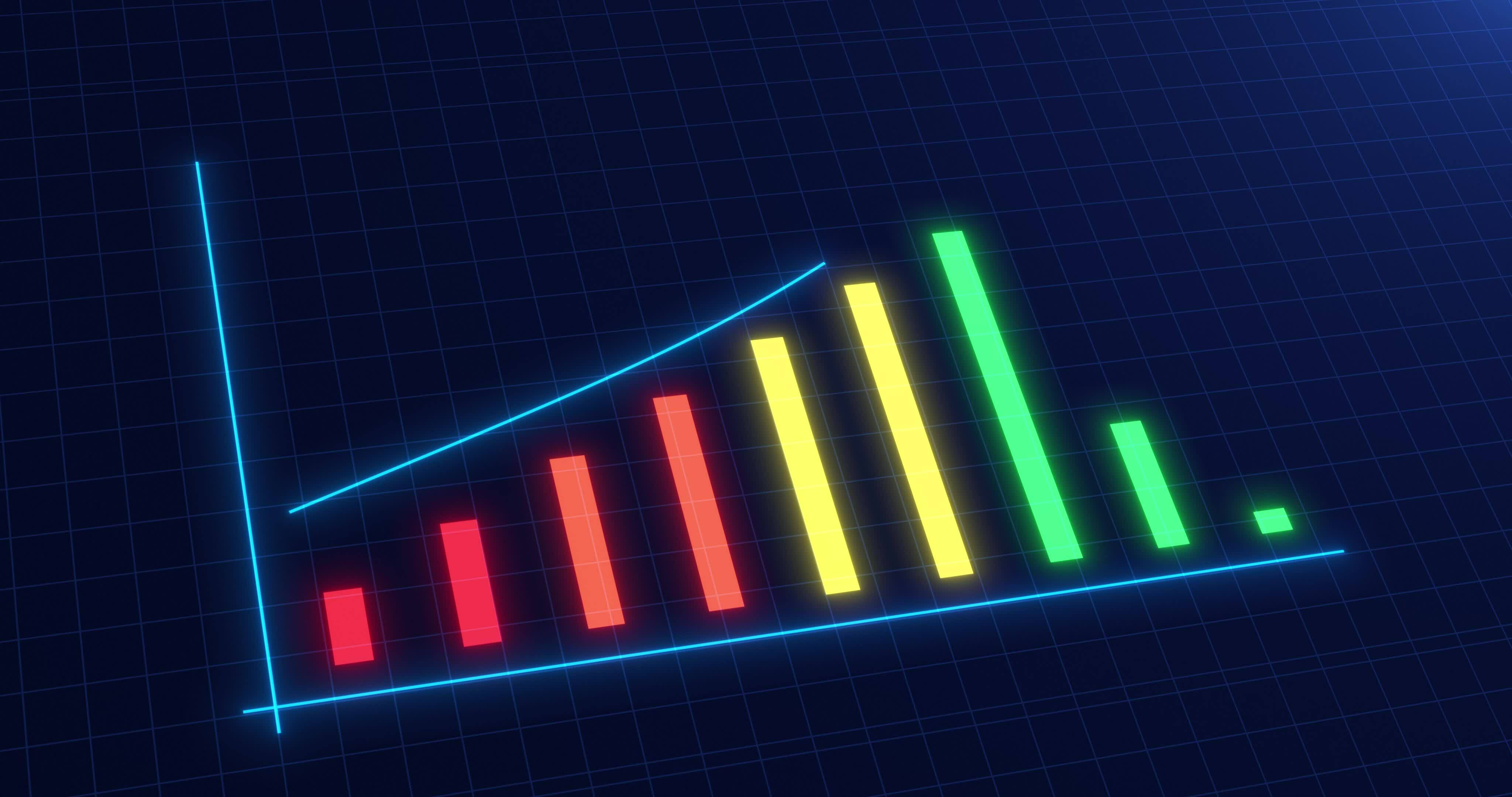 Digital blue bar chart with growing business concept. Hitech style