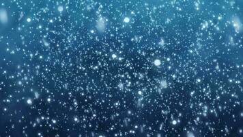 Flying snow on a blue background. 4K motion graphics. snowfall overlay, background - winter, effect of slowly falling snow. Abstract particle background. seamless loop. animation winter weather. video