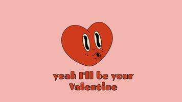 Animation Cute face Cartoon heart with text be my valentine. Valentine's Day concept video