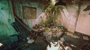 un abandonado habitación en un estado de devastación y desorden video