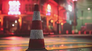 A red and white traffic cone sitting on top of a street video