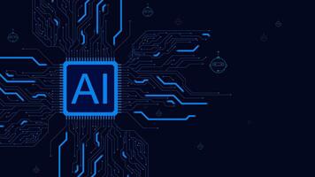 Microchip or CPU chip with circuit board for artificial intelligence technology concept background. Vector illustration.