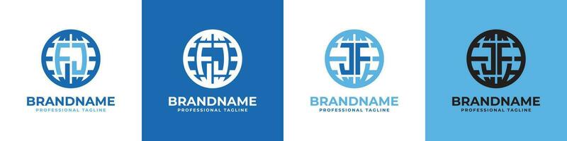 Letter FJ and JF Globe Logo Set, suitable for any business with FJ or JF initials. vector