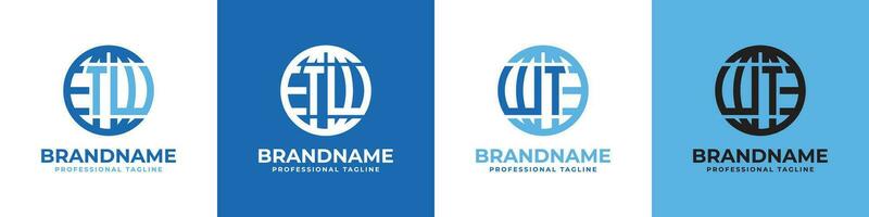 Letter TW and WT Globe Logo Set, suitable for any business with TW or WT initials. vector