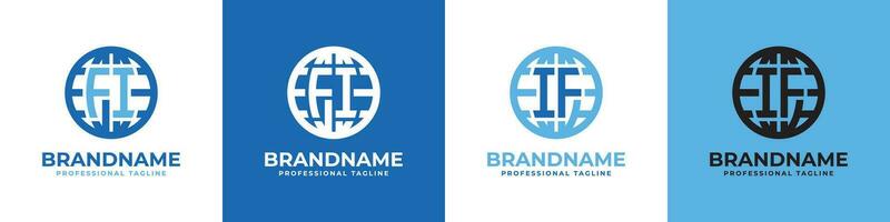 Letter FI and IF Globe Logo Set, suitable for any business with FI or IF initials. vector