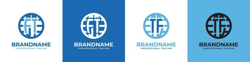 Letter FT and TF Globe Logo Set, suitable for any business with FT or TF initials. vector