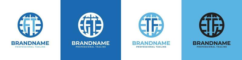 Letter FT and TF Globe Logo Set, suitable for any business with FT or TF initials. vector