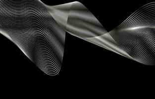 Silver Gradient Line Effect on black background. Dark Abstract template with Glowing Wave. Shiny moving lines design element. Modern platinum flowing wave lines. Vector Futuristic technology concept