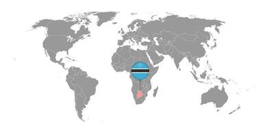 pin mapa con la bandera de botswana en el mapa mundial. ilustración vectorial vector