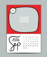 Calendar 2024 year design - September 2024, wall calendar 2024 year, Lettering calendar, Desk calendar template, week starts on sunday, printing, advertiement, Green background, vector